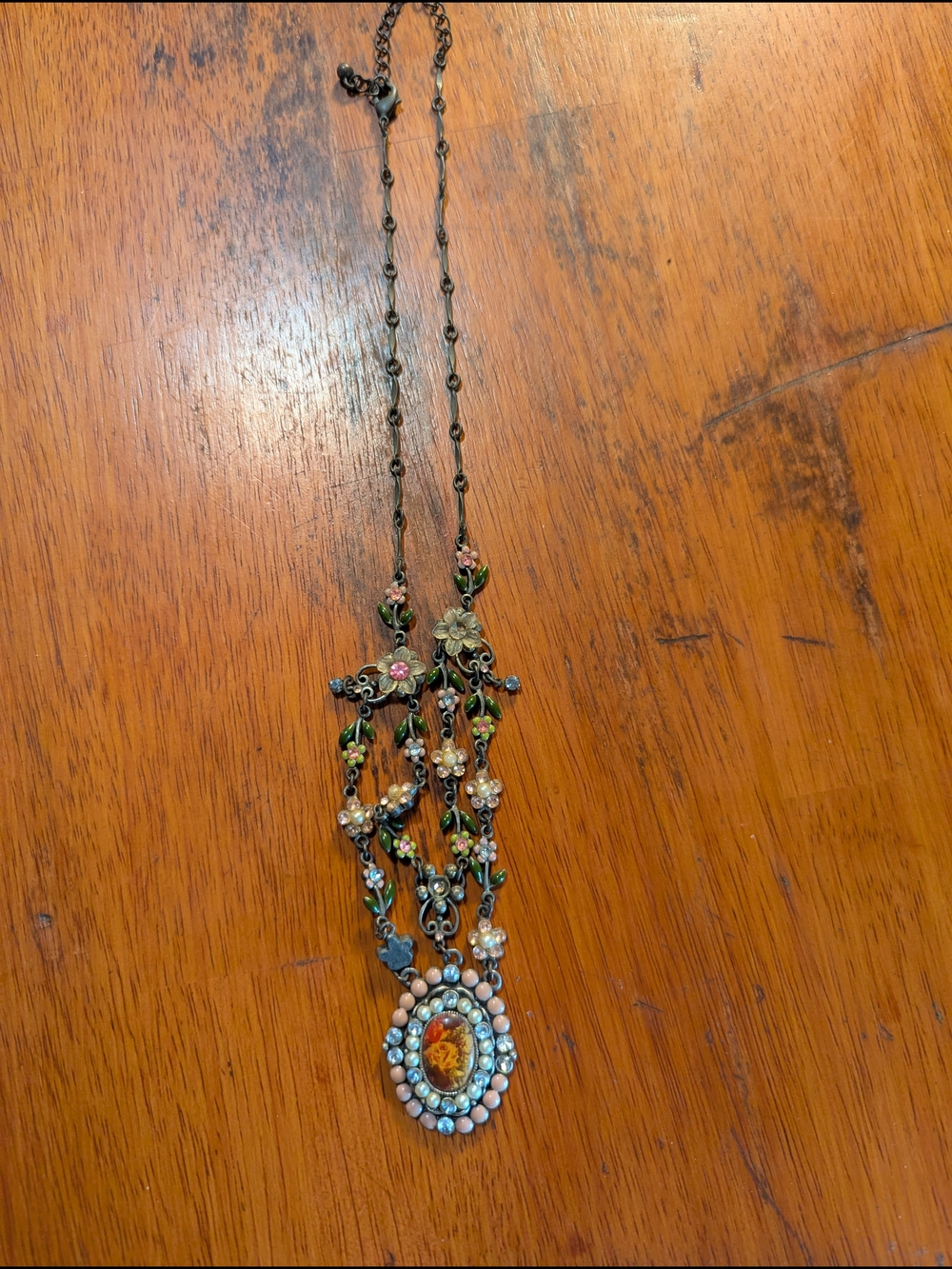 Nina Ricci Multicolor Floral Enamel Necklace with Amber Center